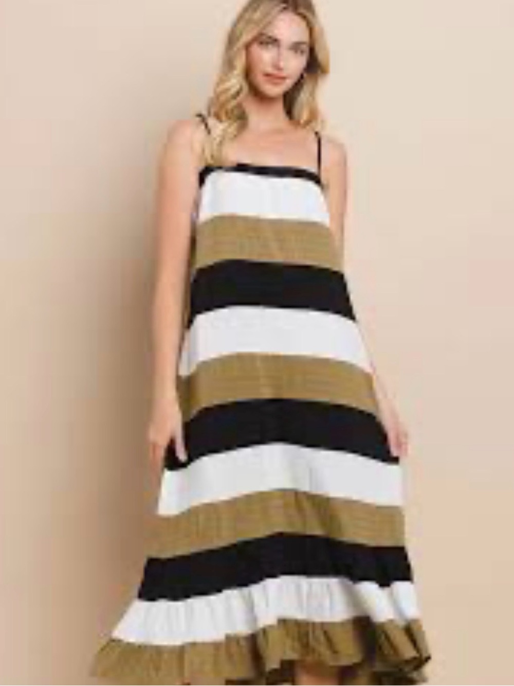 TCEC Headed to Soho Black Green White Striped Maxi Dress | M